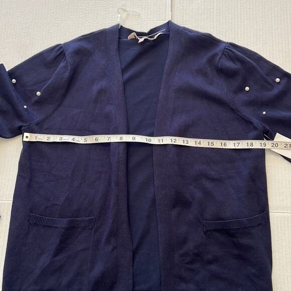 Chloe and Jasmine Pearl Cardigan Women’s Size M Navy Blue Sleeve Open Front READ - Picture 8 of 10